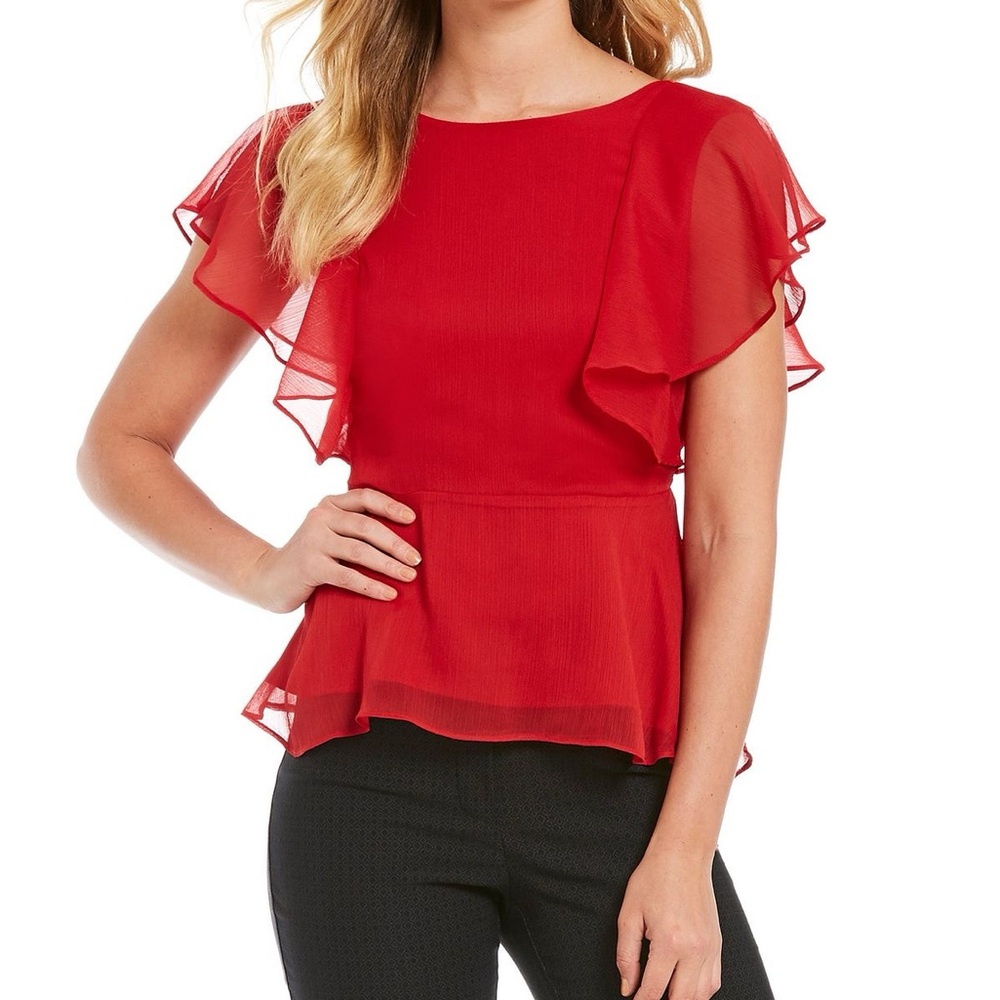NYC Vibrant Red Flutter Sleeve Blouse